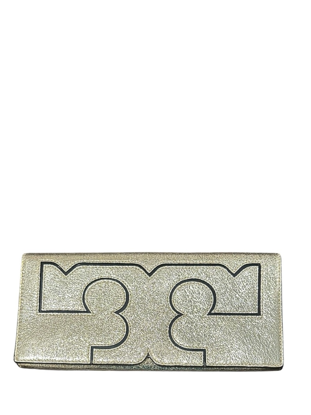 Tory Burch Serif Textured Metallic Leather Cut Out Miller Logo Clutch